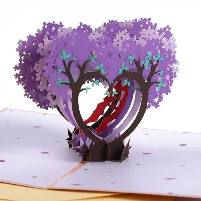 Beautiful 3D Popup Handcrafted Greeting Card - Kissing Under a Purple Tree