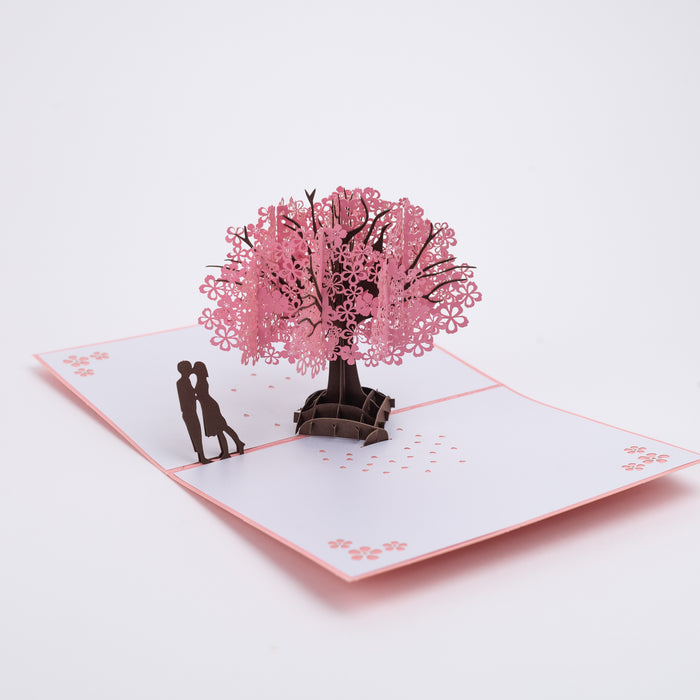 Beautiful 3D Popup Handcrafted Greeting Card - Kissing Under a blossom tree