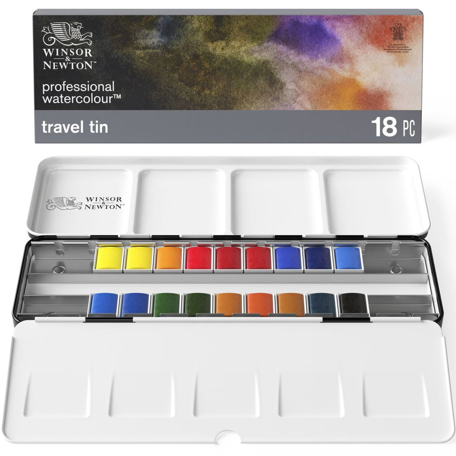 Winsor & Newton Professional Water Colour Set – 18 Half Pans (Travel Tin)