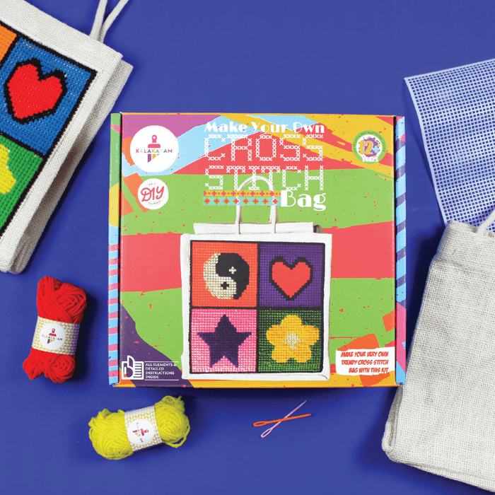 Kalakaram Cross Stitch Bag Kit | DIY Jute Bag Embroidery Craft Set