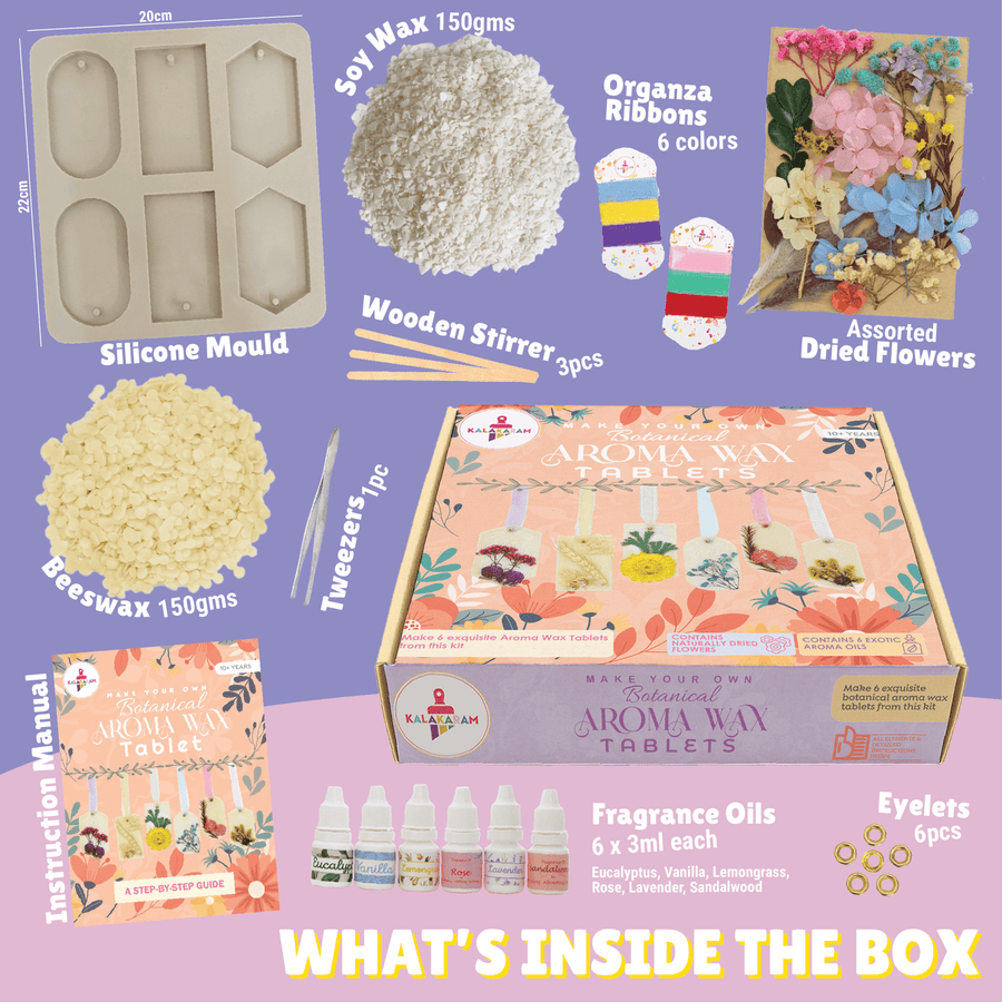 Kalakaram Botanical Aroma Wax Tablet Kit | DIY Fragrant Décor Craft Set