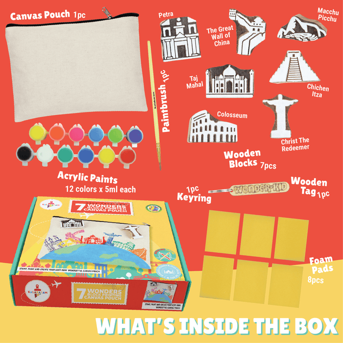 Kalakaram - 7 Wonders Pouch Printing Kit | DIY Block Print Craft Set