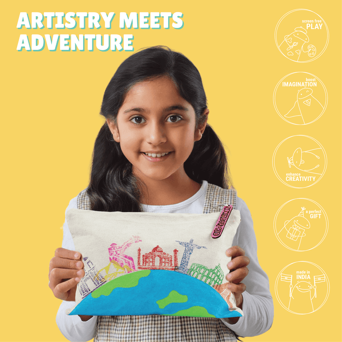 Kalakaram - 7 Wonders Pouch Printing Kit | DIY Block Print Craft Set