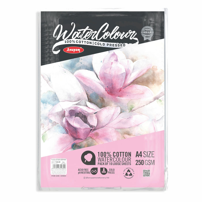 Anupam - Watercolour Loose Sheets Pack of 10 A4/250GSM Cold Pressed