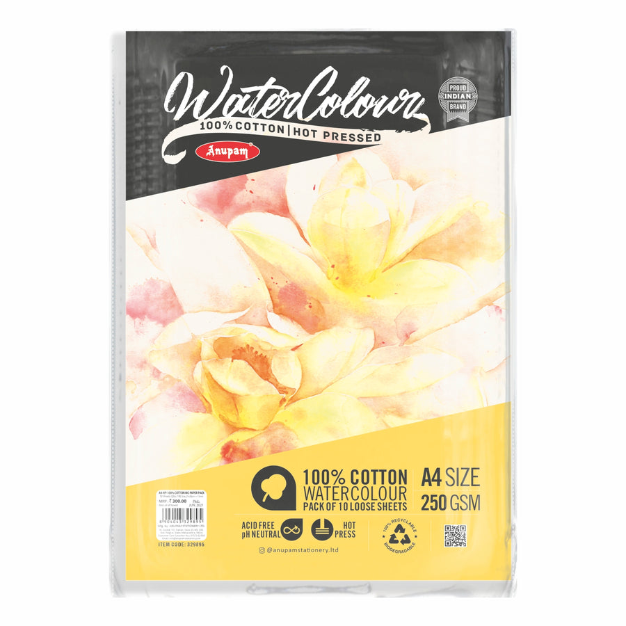 Anupam - Watercolour Loose Sheets Pack of 10 A4/250GSM Hot Pressed