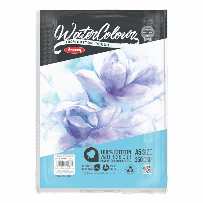 Anupam - 100% Cotton Watercolour Drawing Paper (Rough Loose Sheets) – 250GSM/A5