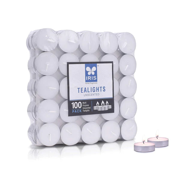 IRIS Pack of 100 Unscented Tealight Candles