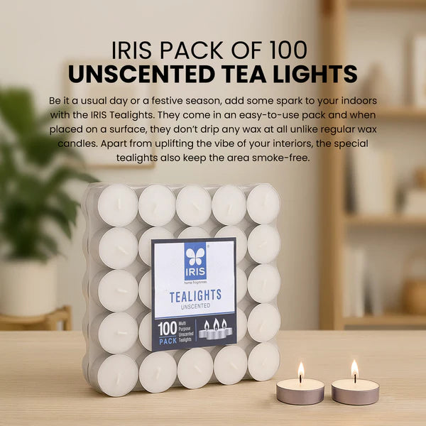 IRIS Pack of 100 Unscented Tealight Candles