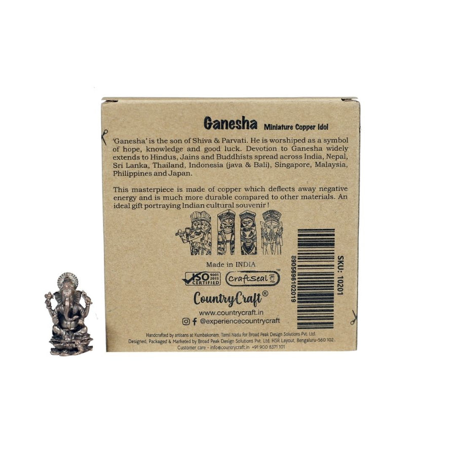 Country Craft - Copper Ganesha Idol Miniature – Handcrafted Kumbakonam Art