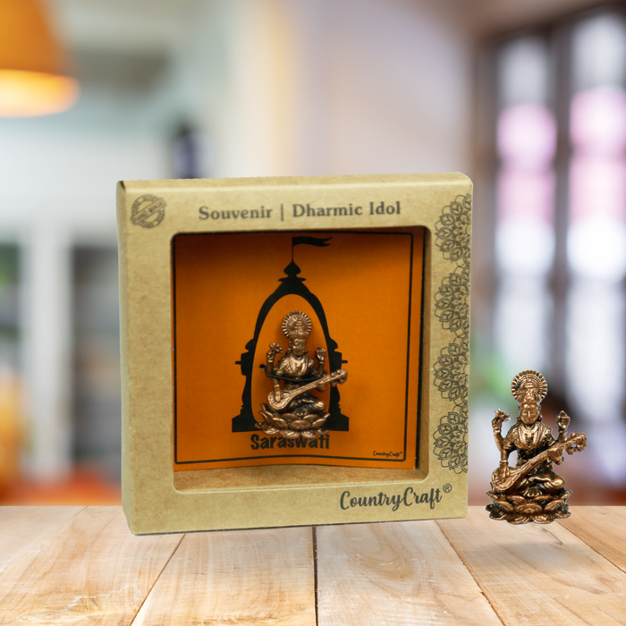 Country Craft - Copper Saraswati Idol Miniature – Handcrafted Kumbakonam Art