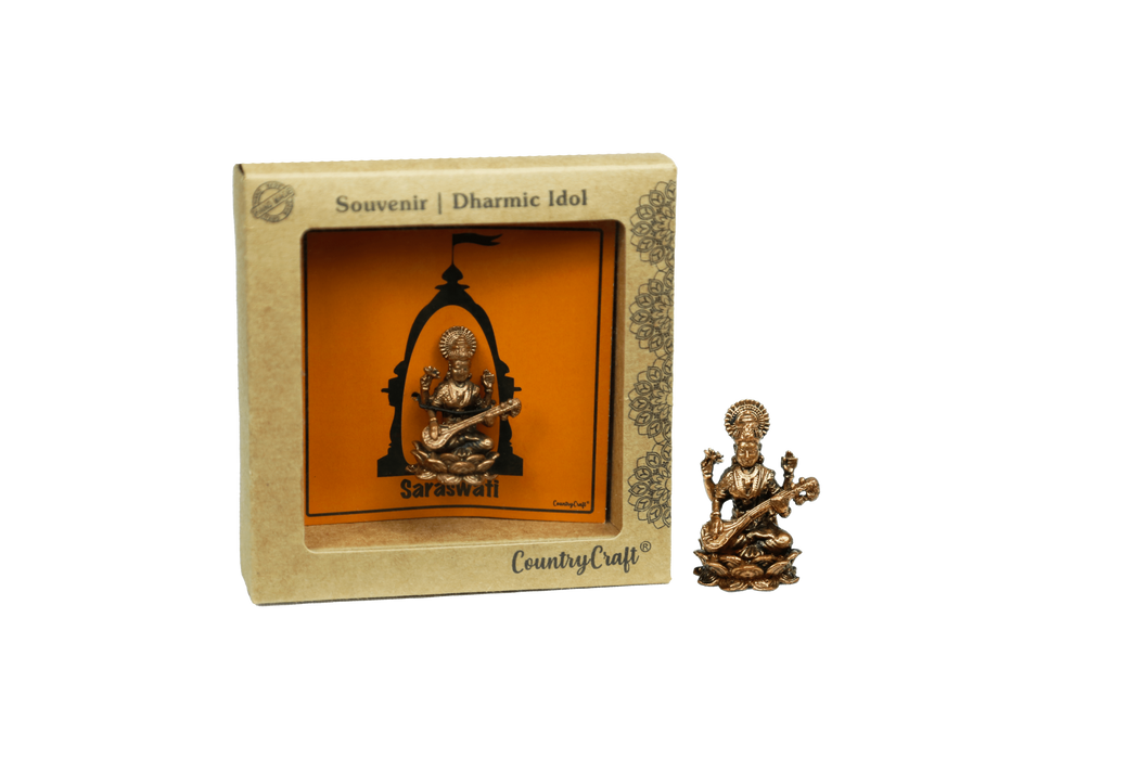 Country Craft - Copper Saraswati Idol Miniature – Handcrafted Kumbakonam Art
