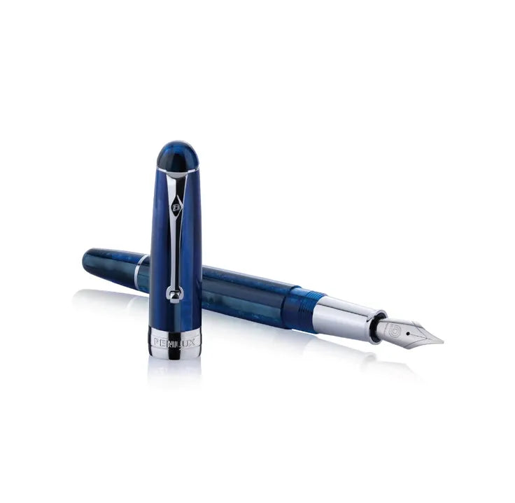 Penlux Delgado Blue Grotto Fountain Pen with Chrome Trim – Medium Nib
