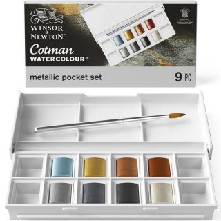 Winsor & Newton Cotman Watercolour 8 Half Pan Metallic Pocket Set (9pc)