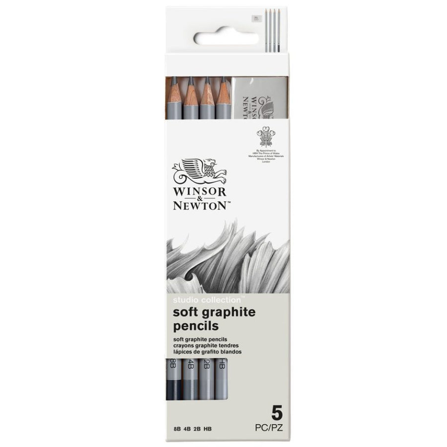 Winsor & Newton Studio Collection Graphite Pencil Soft x5 With Eraser Blister Set (5pc)