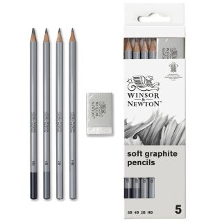 Winsor & Newton Studio Collection Graphite Pencil Soft x5 With Eraser Blister Set (5pc)