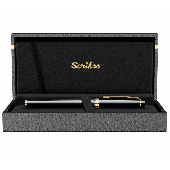 Scrikss Honor 38 Roller Pen – Black with Gold Trim (GT)