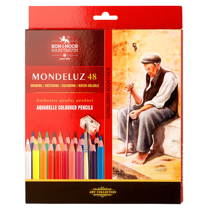 KOH-I-NOOR MONDELUZ ARTIST'S WATER SOLUBLE COLOURED PENCILS - ASSORTED - SET OF 48 IN CARD BOX