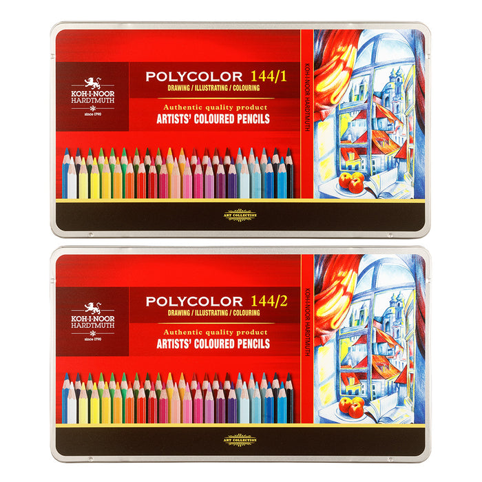 KOH-I-NOOR POLYCOLOR ARTIST'S COLOURED PENCILS - ASSORTED - SET OF 144 IN TIN BOX
