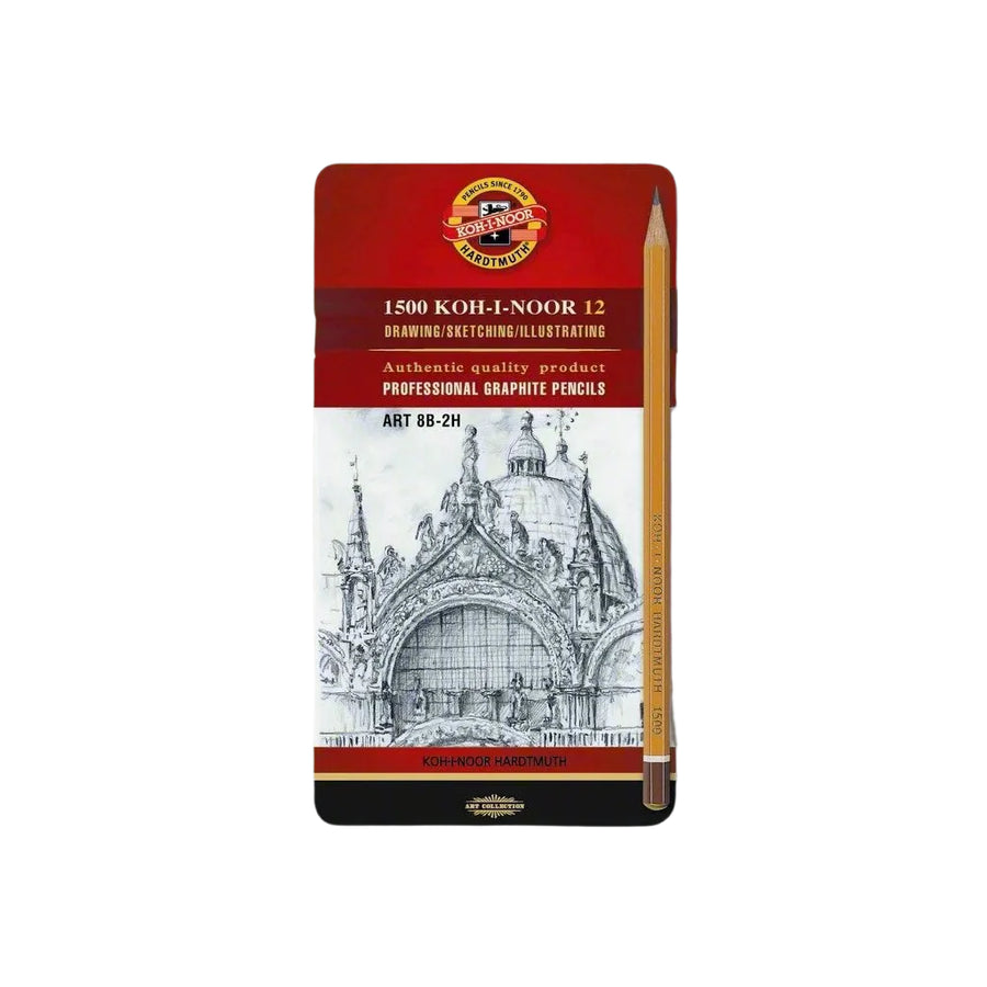 KOH-I-NOOR YELLOW PROFESSIONAL GRAPHITE PENCIL ART SET OF 12 - 8B-2H