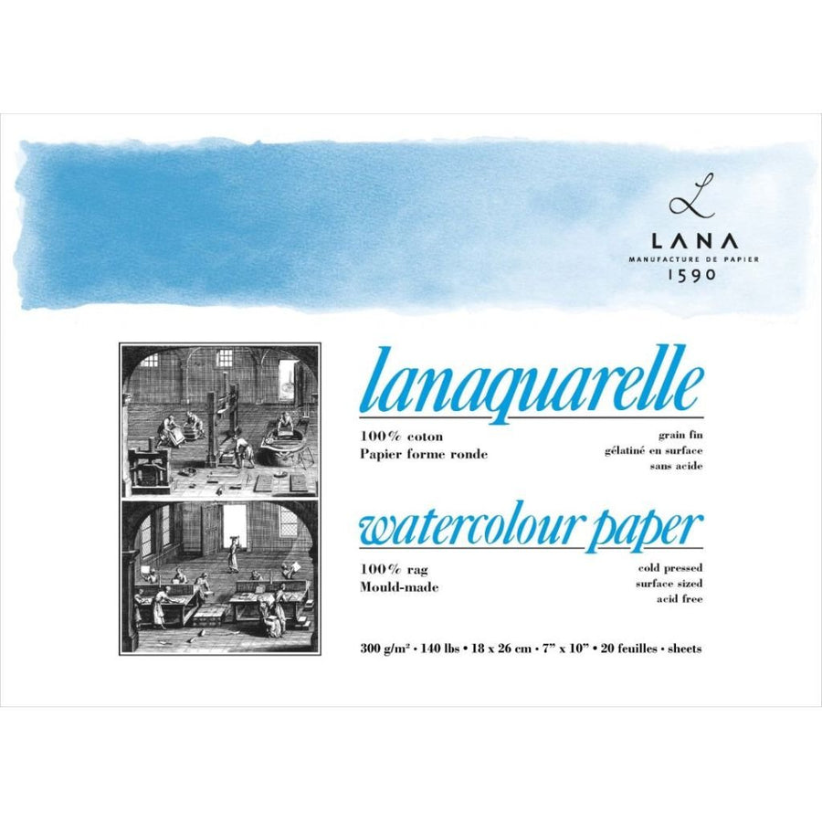 Lana - Lanaquarelle 100% Cotton Natural Cold-Pressed Watercolour Paper Block 18 x 26 cm (300 gsm)