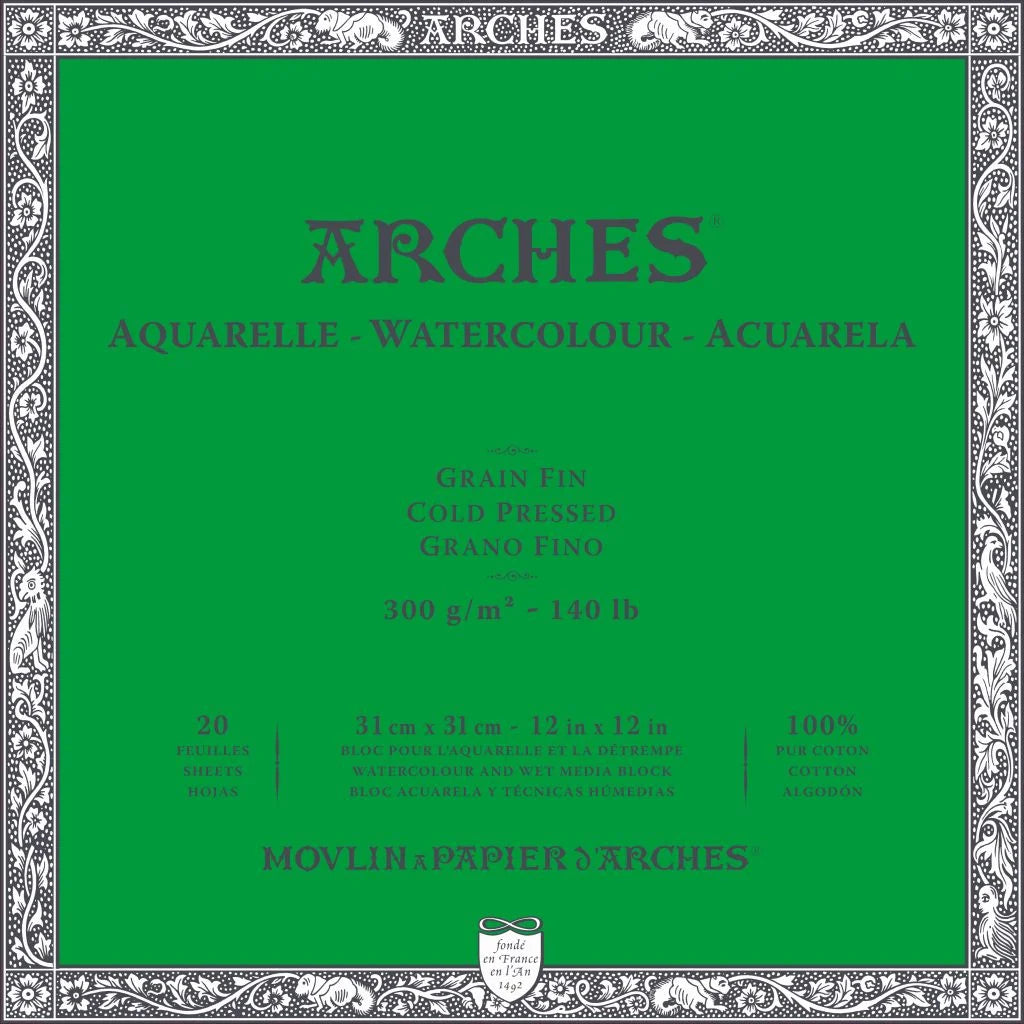 Arches Aquarelverf, 100% dik, 300 g, gelijmd, 4 l, 23 x 31 cm, 20 vellen, natuurlijk wit