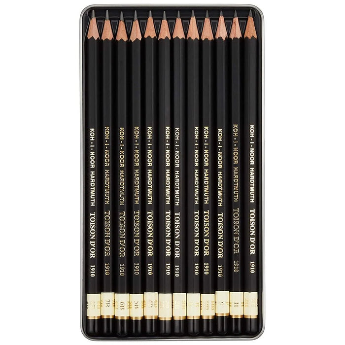 KOH-I-NOOR TOISON D'OR PROFESSIONAL GRAPHITE PENCIL - SET OF 12 - ART (8B TO 2H) IN TIN BOX