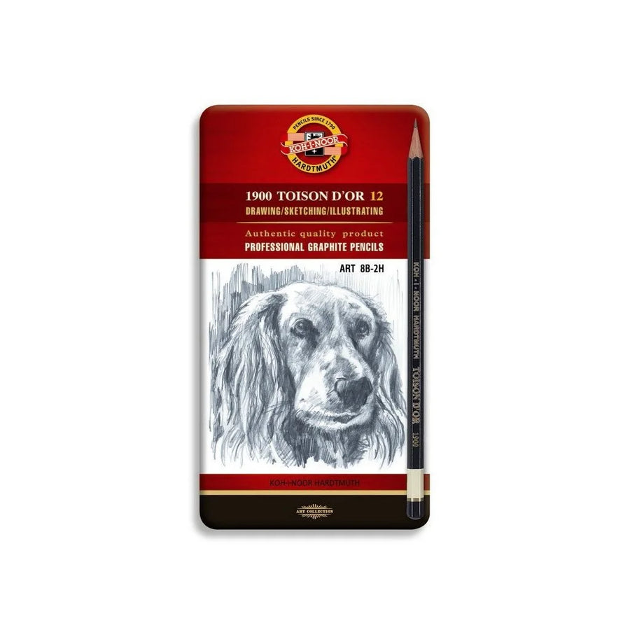 KOH-I-NOOR TOISON D'OR PROFESSIONAL GRAPHITE PENCIL - SET OF 12 - ART (8B TO 2H) IN TIN BOX