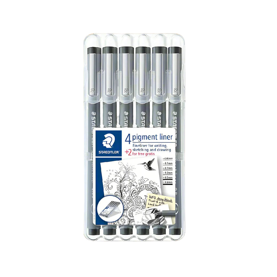 Staedtler Pigment Liner Fineliner Pen Set of 6 (Black)