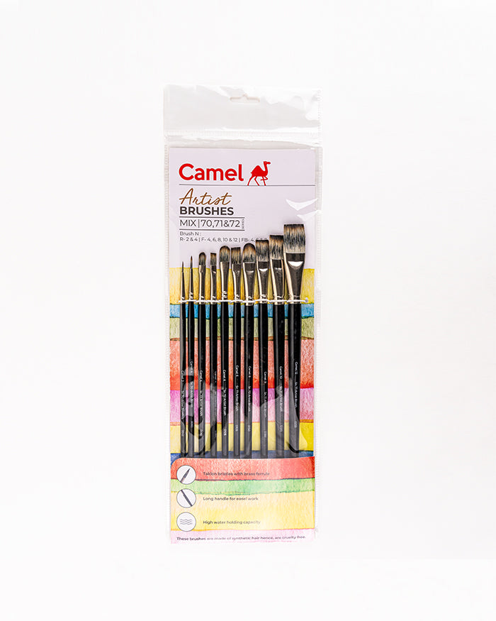 Camel - Artist Long Handle Mix Brushes - Series 70, 71 & 72 (Set of 10 brushes)