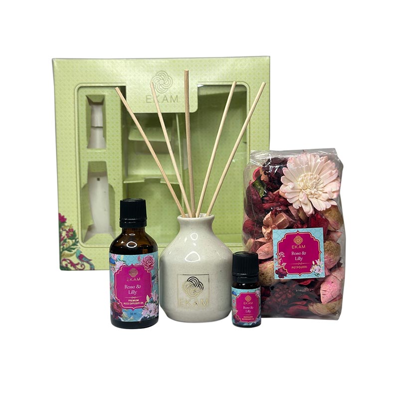 EKAM Rose & Lily Reed Diffuser & Potpourri Gift Set