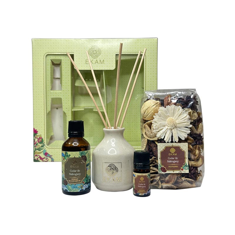 EKAM Cedar & Mahogany Reed Diffuser & Potpourri Gift Set