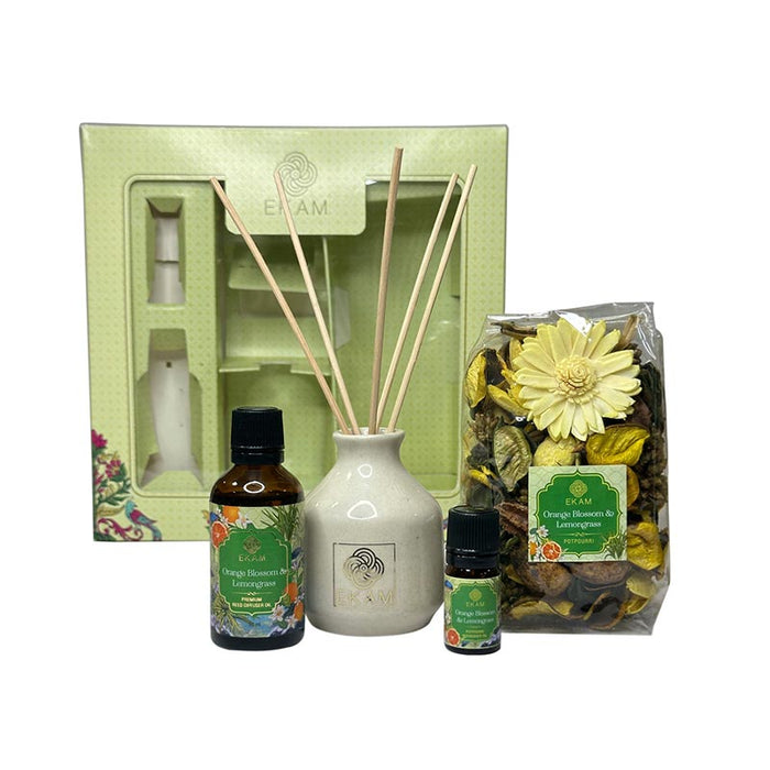 EKAM Orange Blossom & Lemongrass Reed Diffuser & Potpourri Gift Set