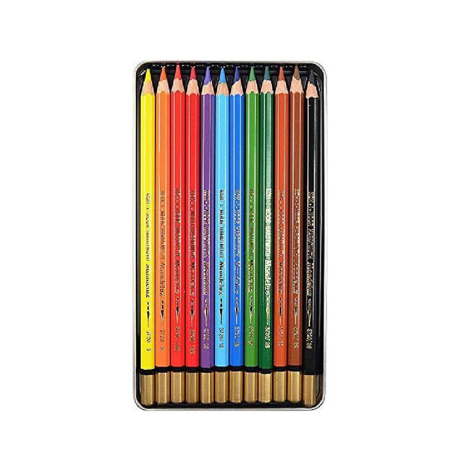KOH-I-NOOR MONDELUZ ARTIST'S WATER SOLUBLE COLOURED PENCILS - ASSORTED - SET OF 12 IN TIN BOX