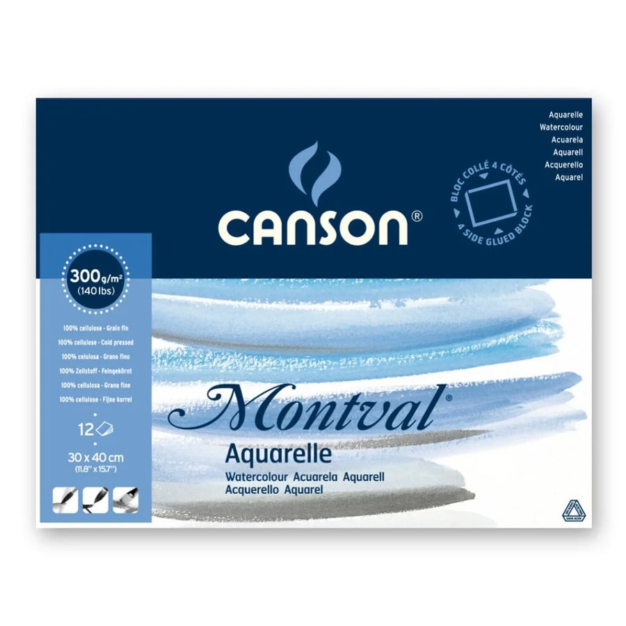 CANSON MONTVAL 300 GSM 30 X 40 CM BLOCK OF 12 FINE GRAIN SHEETS