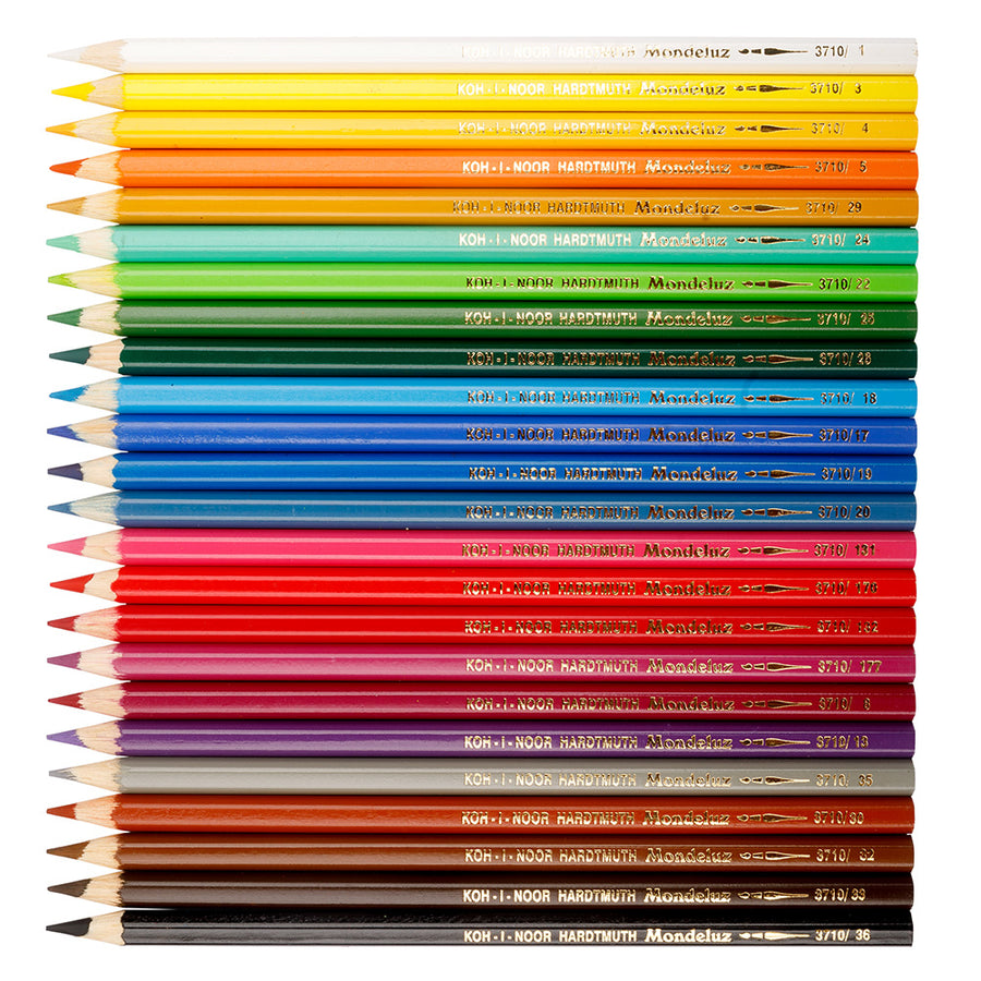 KOH-I-NOOR MONDELUZ ARTIST'S WATER SOLUBLE COLOURED PENCILS - ASSORTED - SET OF 24 IN CARD BOX