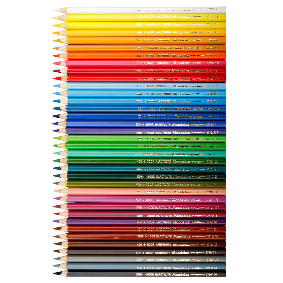 KOH-I-NOOR MONDELUZ ARTIST'S WATER SOLUBLE COLOURED PENCILS - ASSORTED - SET OF 36 IN CARD BOX