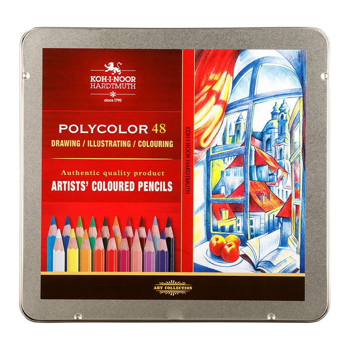 KOH-I-NOOR POLYCOLOR ARTIST'S COLOURED PENCILS - ASSORTED - SET OF 48 IN TIN BOX