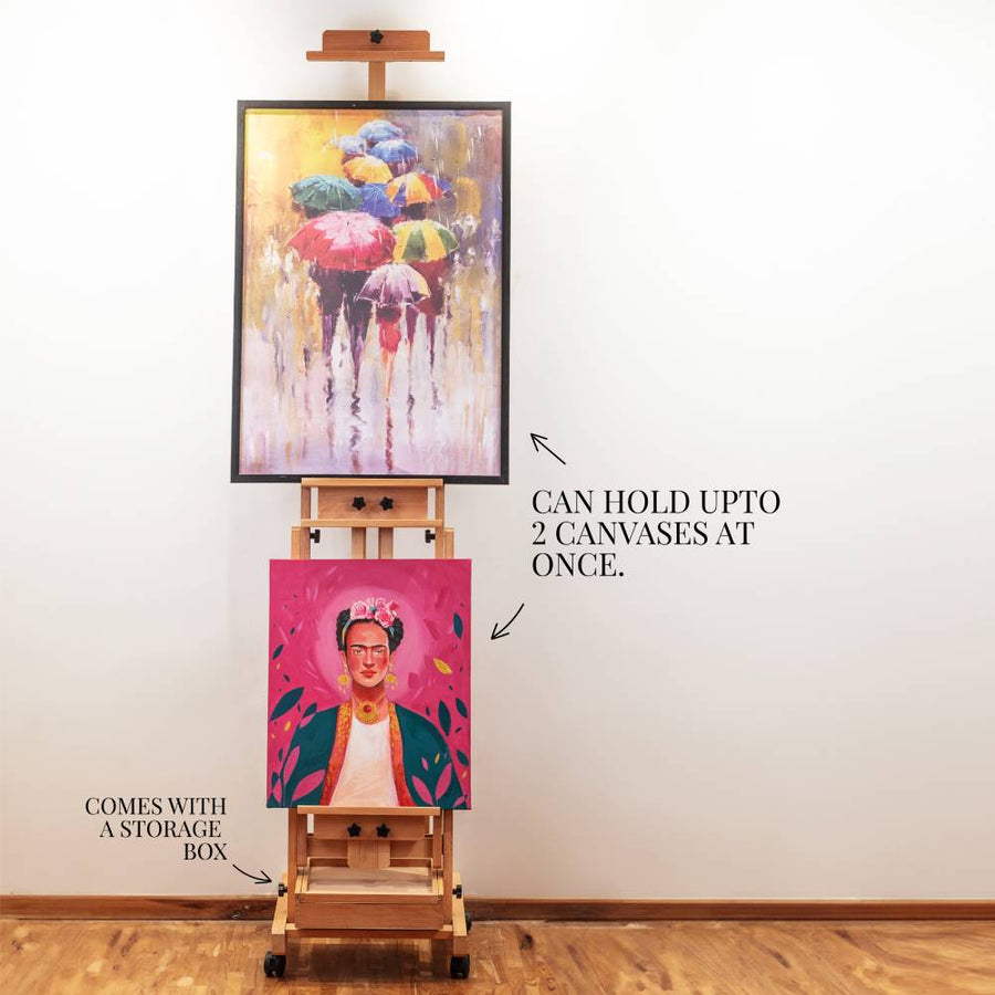 Professional Artist Wood Floor Easel with Storage Box (HPX-W14E)