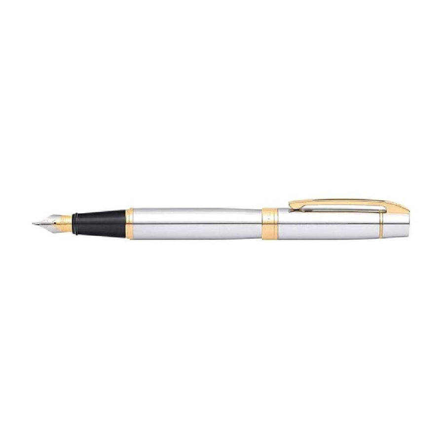 sheaffer-9342-300-fountain-pen-bright-chrome-with-gold-tone-trim-side-view