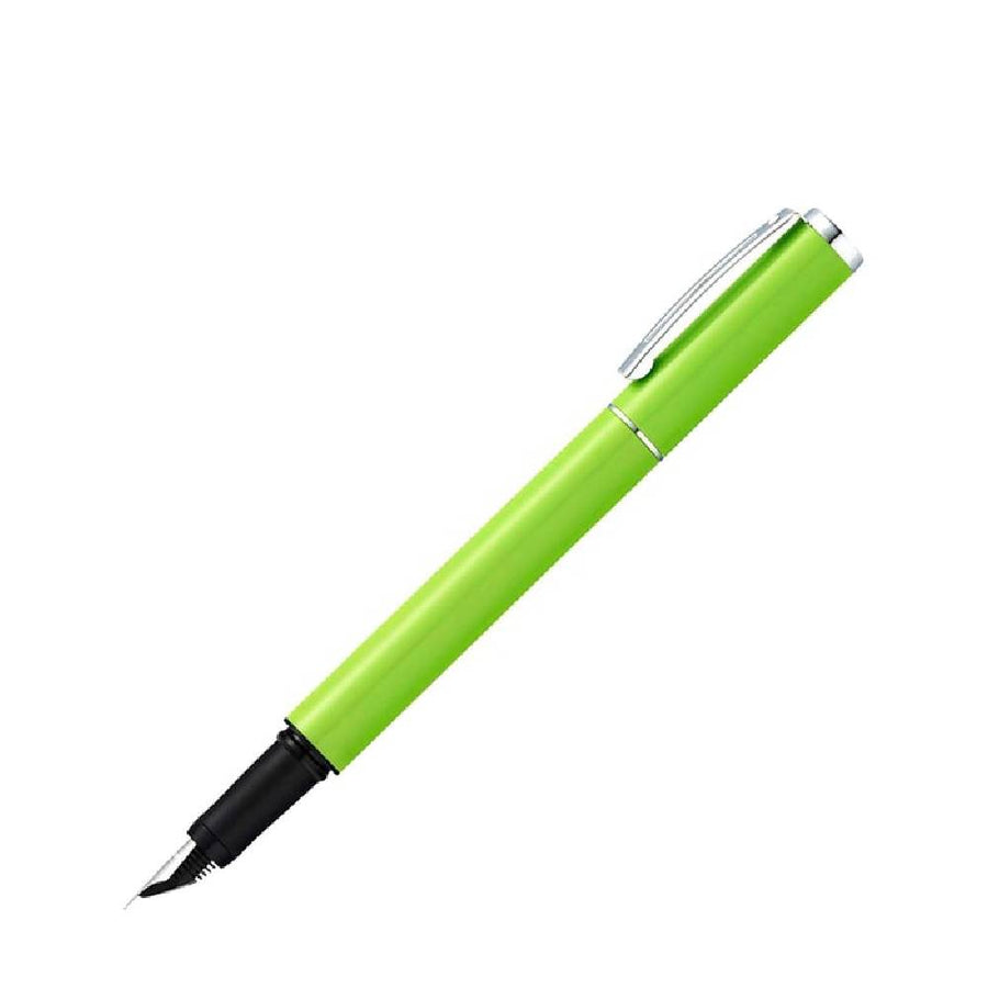 sheaffer-9202-pop-fountain-pen -lime-green-with-chrome-plated-trim-open-view