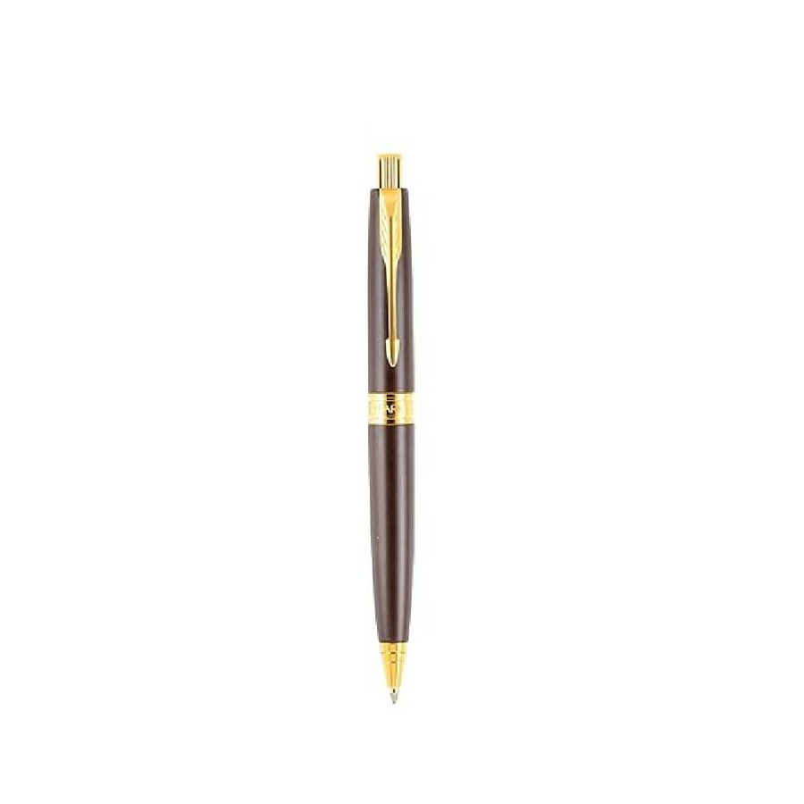 parker-aster-matte-brown-gold-trim-ballpoint-pen-front-view