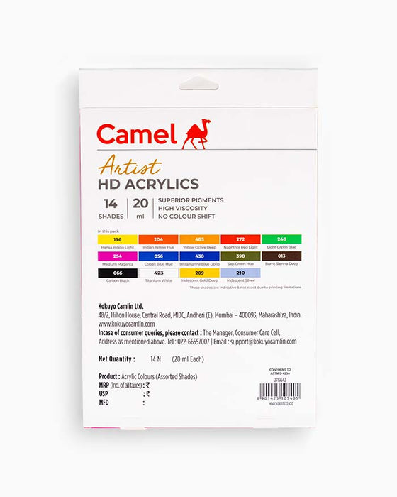 Camel Artist HD Acrylic Colours – Set of 14 (20 ml Tubes)