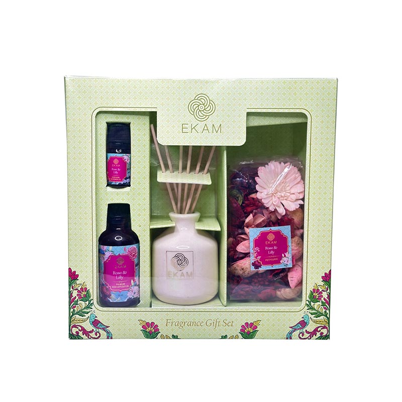 EKAM Rose & Lily Reed Diffuser & Potpourri Gift Set