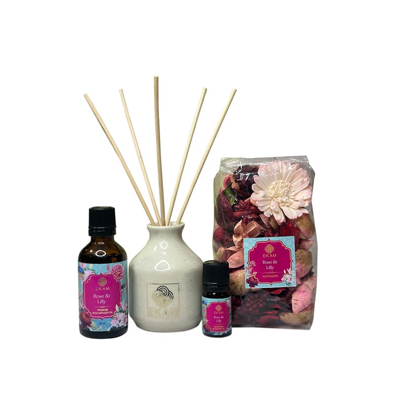 EKAM Rose & Lily Reed Diffuser & Potpourri Gift Set