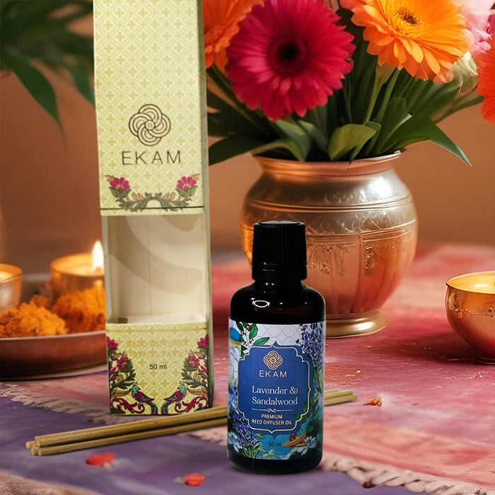 EKAM Lavender & Sandalwood Reed Diffuser Refill Oil Gift Set