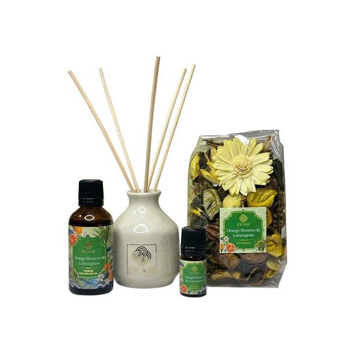 EKAM Orange Blossom & Lemongrass Reed Diffuser & Potpourri Gift Set