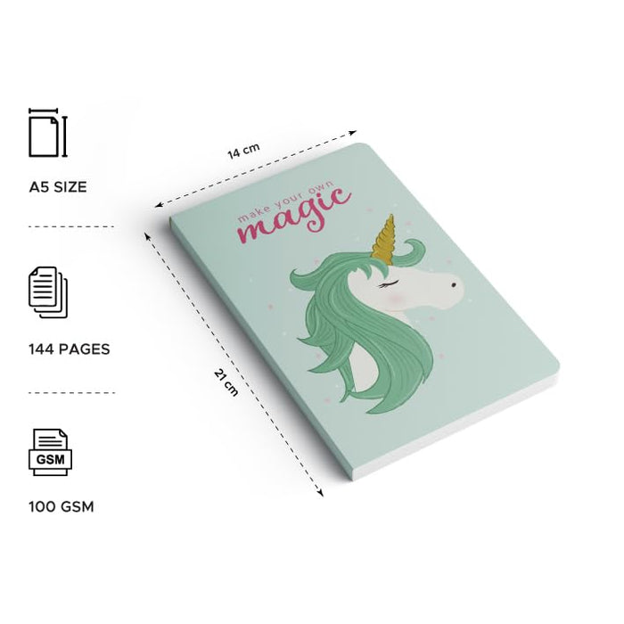 Factor Notes A5 Plain Notebook - Teal Unicorn