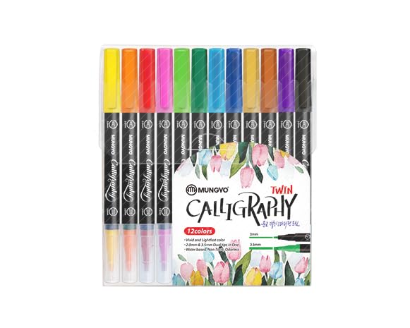 Mungyo Calligraphy Twin Chisel tip Markers (Set of 12)