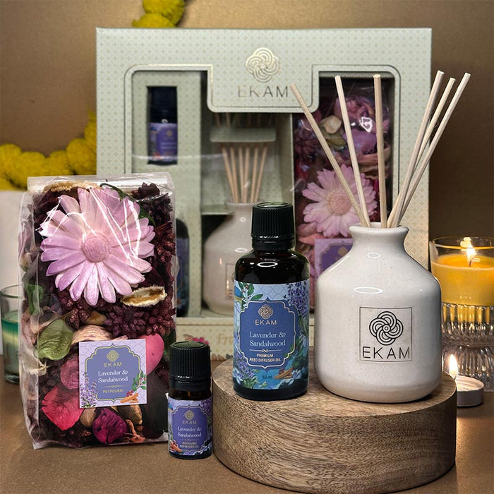 EKAM Lavender & Sandalwood Reed Diffuser & Potpourri Gift Set