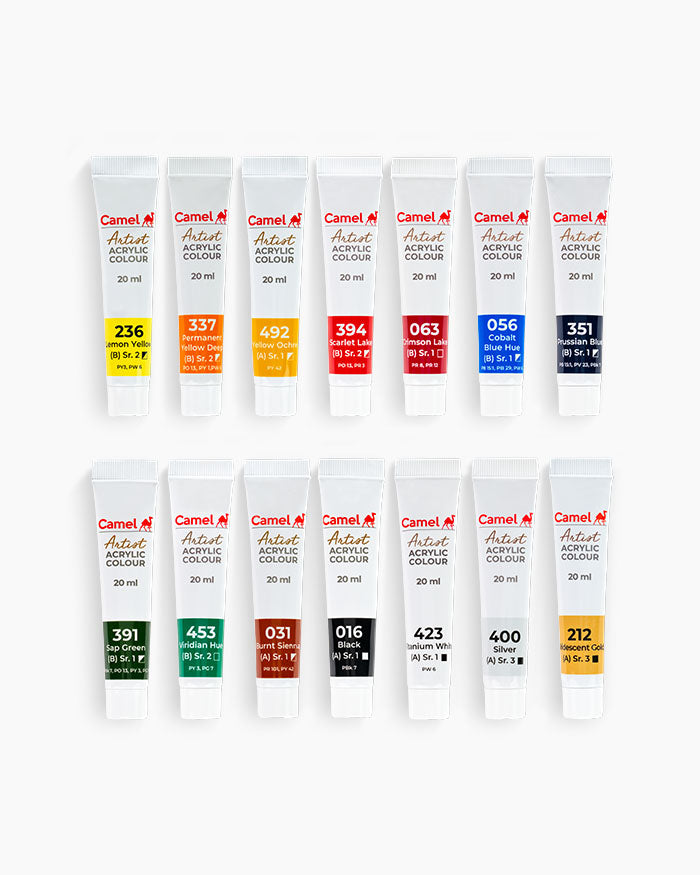 Camel Artist Acrylic Colours – Set of 14 Shades (20ml Tubes)